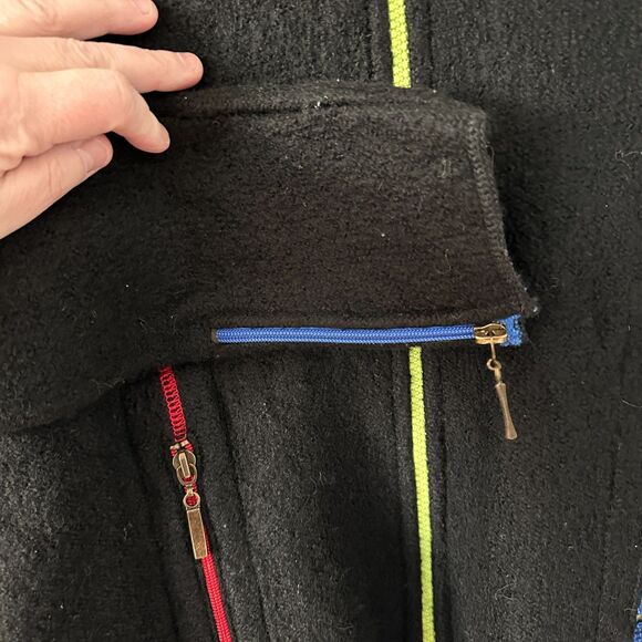 South Wool Black Art Deco Full Zip Button Pure Virgin Wool Pockets Jacket Size M - Picture 5 of 7